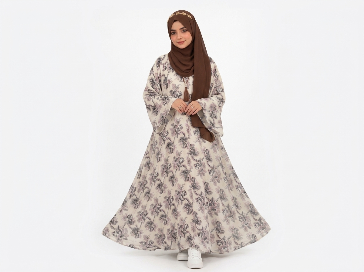 Printed Chiffon Full Gear Flare Abaya